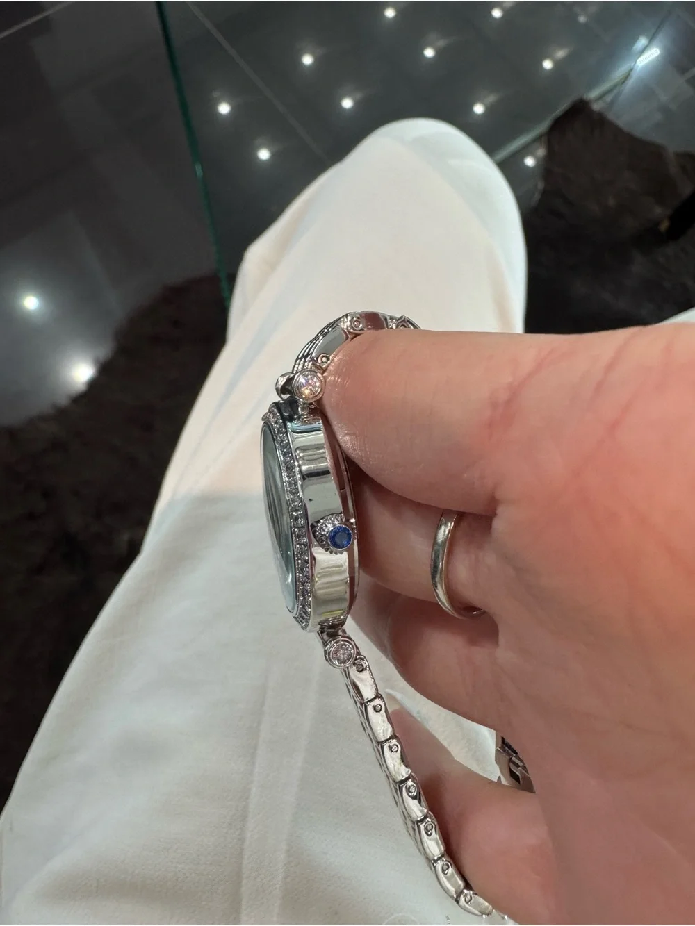 New DMQ CZ Women's Silver-Tone Crystal Bezel Roman Numeral Dress Watch